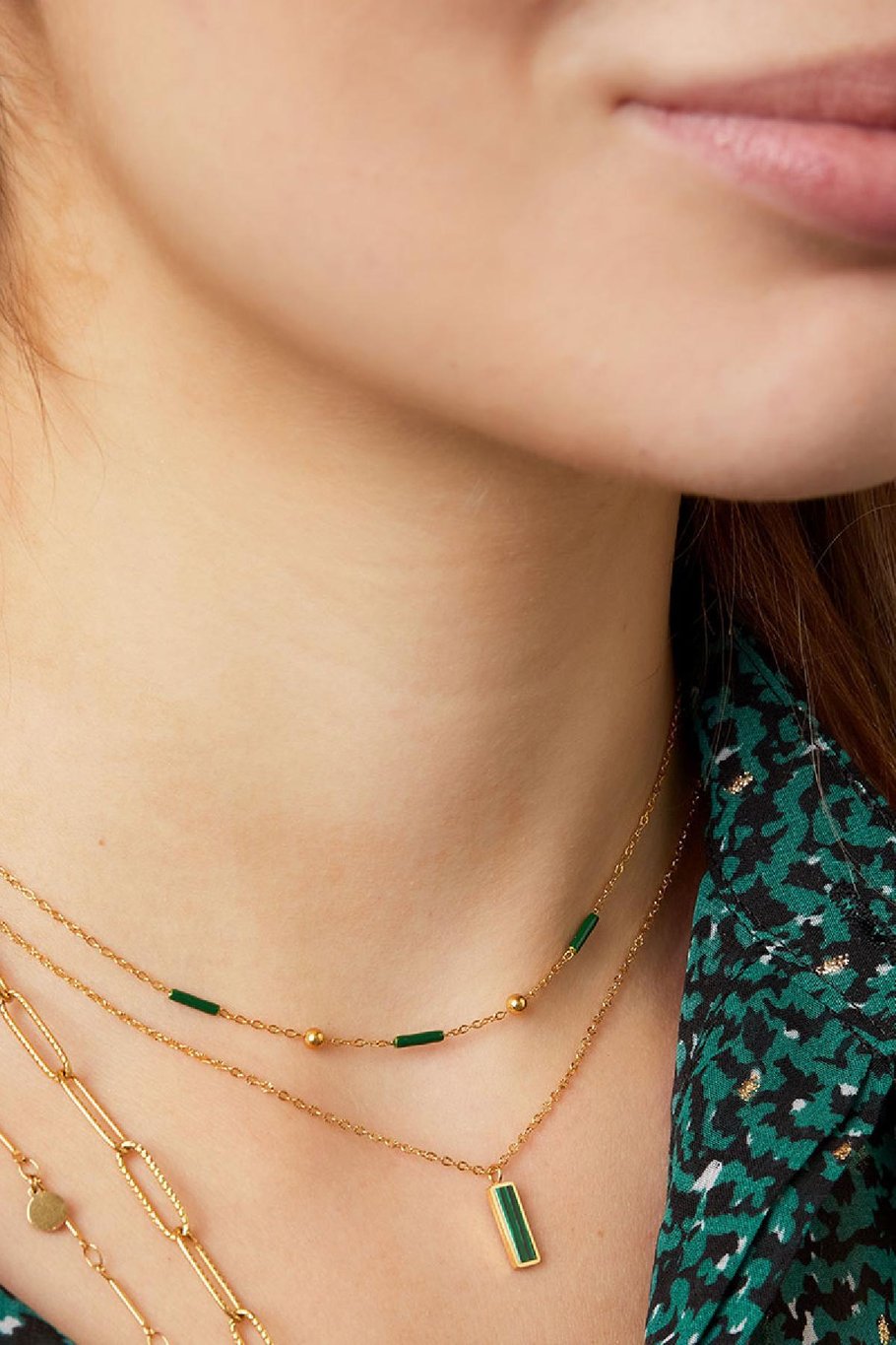 Edelstalen ketting met staafjes Groen Stainless Steel Afbeelding3